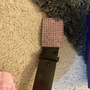 Brown Belt with Pink Rhinestone Buckle